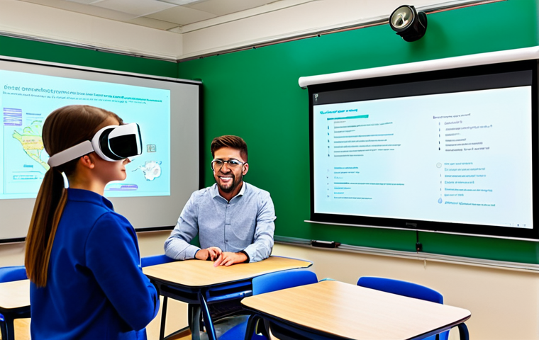 **

"A vibrant classroom scene with students actively engaged with digital textbooks on tablets. Some students are using VR headsets for a history lesson, while others collaborate on a group project using a learning management system (LMS). A teacher stands at the front, guiding the lesson and monitoring student progress on a large interactive whiteboard. Bright, modern classroom setting, fully clothed, appropriate attire, safe for work, perfect anatomy, natural proportions, professional, educational, family-friendly."

**