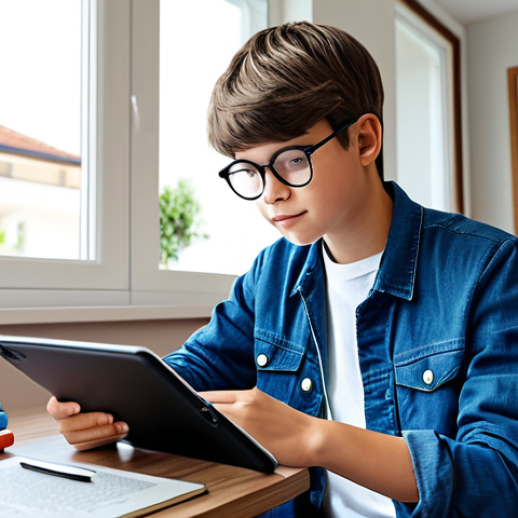 에듀테크로 인한 교육 비용 절감 효과 - **Prompt:** A young student using a tablet for study, surrounded by digital textbooks and learning a...