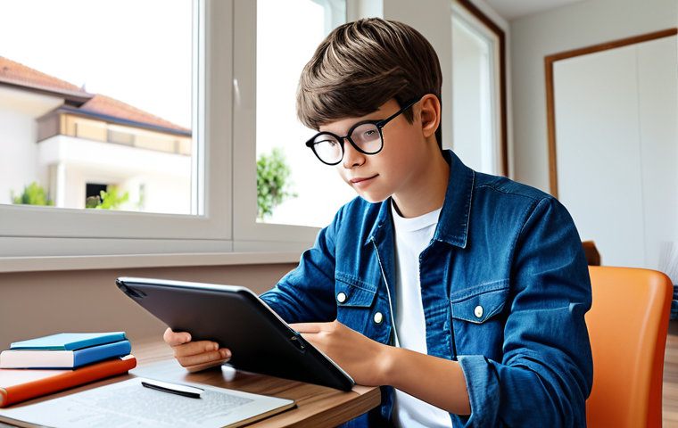 에듀테크로 인한 교육 비용 절감 효과 - **Prompt:** A young student using a tablet for study, surrounded by digital textbooks and learning a...