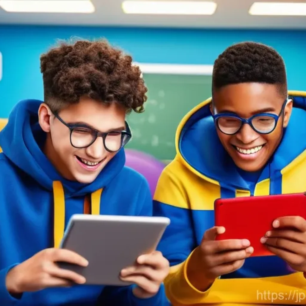학생의 학습 동기를 높이는 앱 추천 - **Gamified Learning Adventure:**
    A vibrant and energetic scene featuring a diverse group of teen...